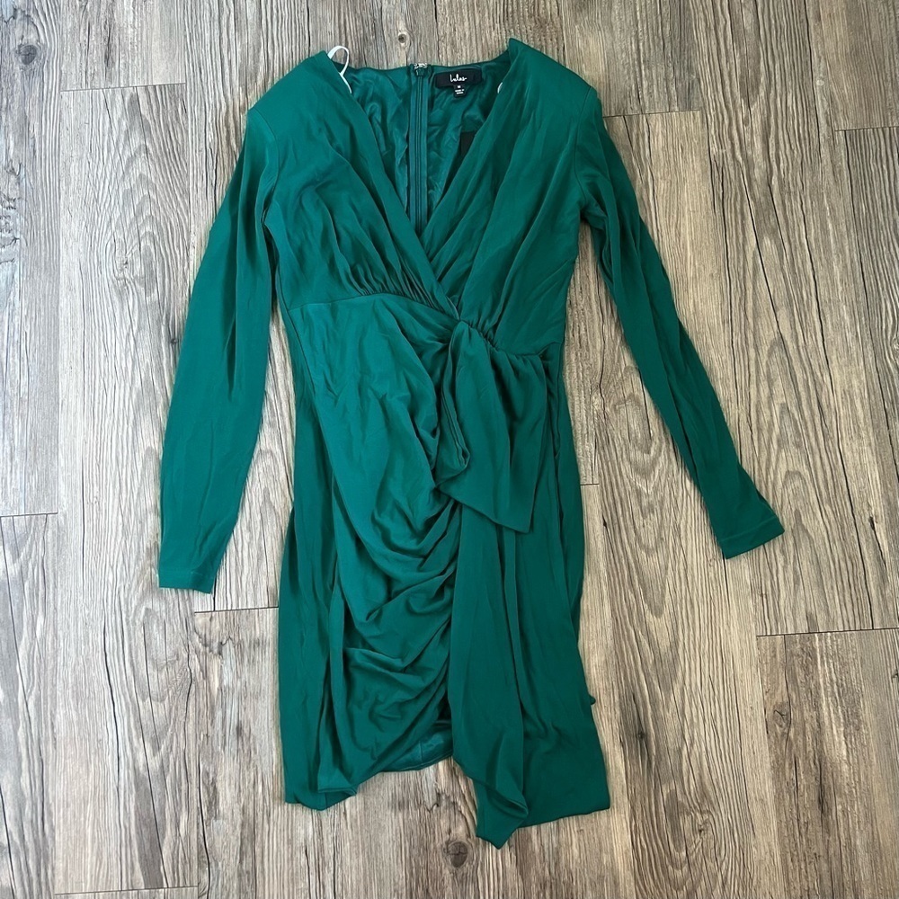 NWT Lulus Marlay Emerald Green Ruched Long Sleeve Bodycon Dress Medium - Picture 2 of 4